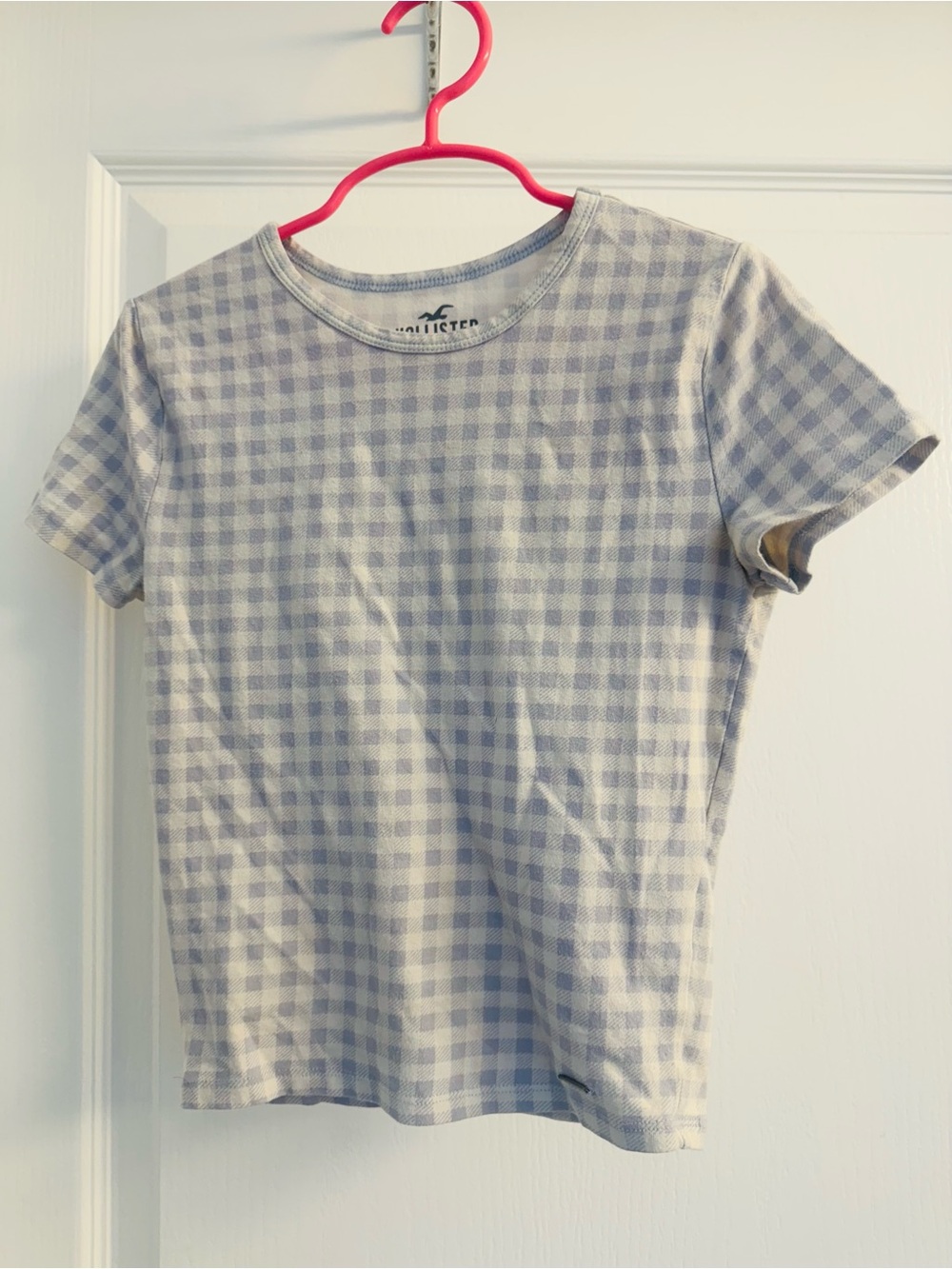 Hollister Blue and White Gingham Short Sleeve  baby Tee- XXS